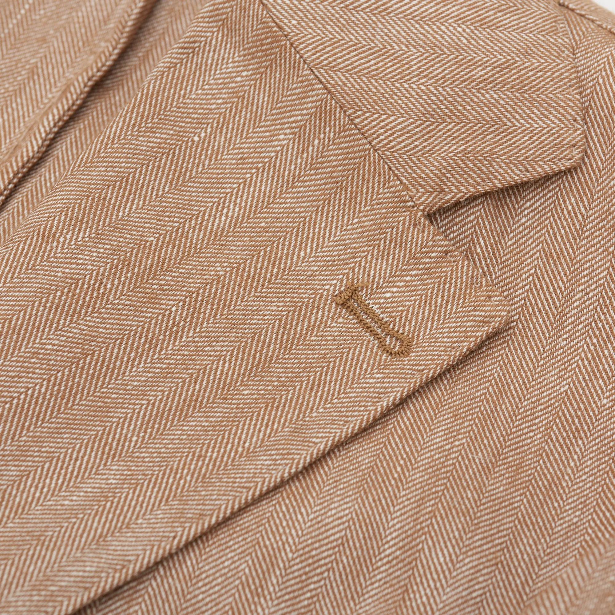 ANTÉ Napoli Tan Herringbone Linen-Cotton Unlined Suit NEW Slim Fit
