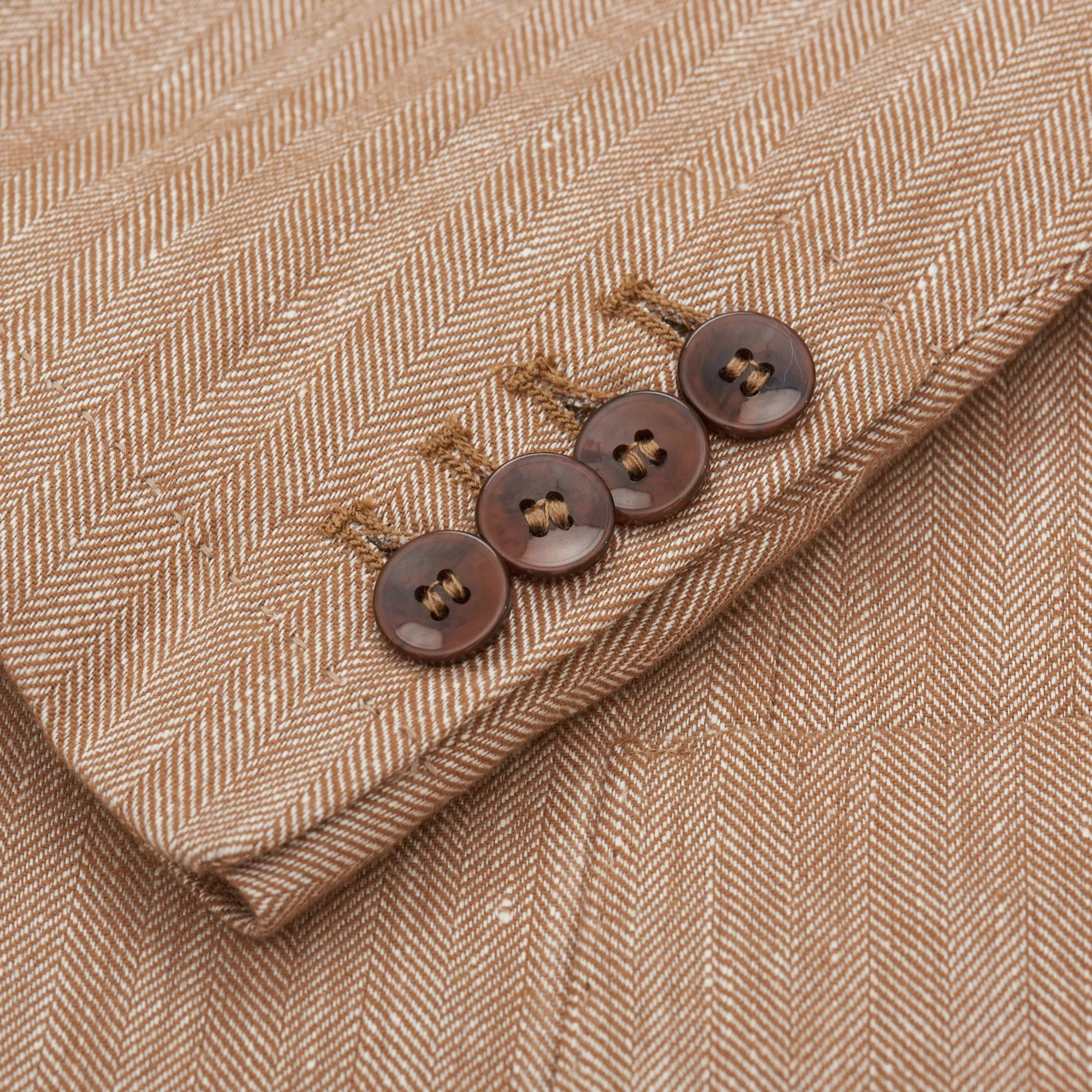 ANTÉ Napoli Tan Herringbone Linen-Cotton Unlined Suit NEW Slim Fit