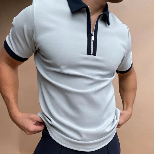 Aristocrat Short Sleeve Zip-Up Curved Hem Polo Shirt