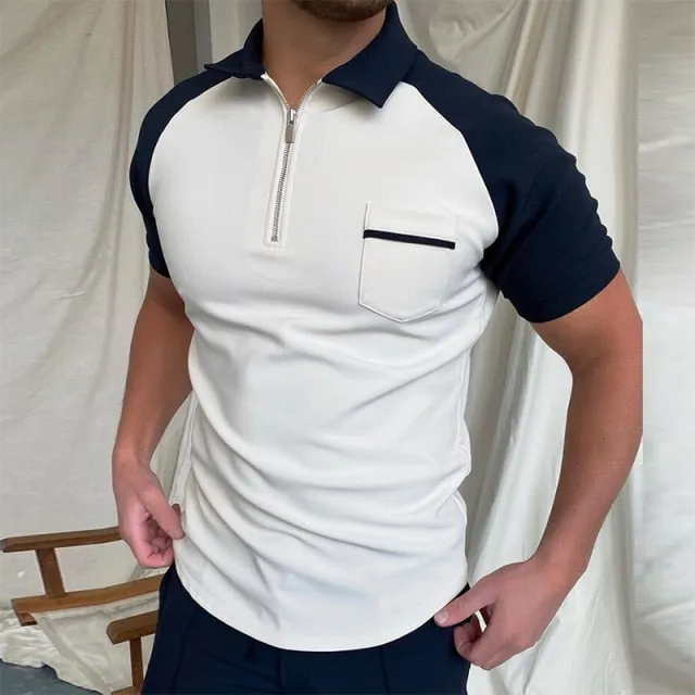 Aristocrat Short Sleeve Zip-Up Curved Hem Polo Shirt