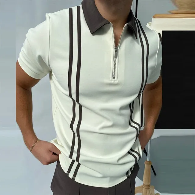 Aristocrat Short Sleeve Zip-Up Curved Hem Polo Shirt