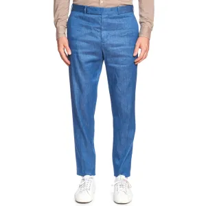 BERLUTI Paris Blue Linen-Cotton Denim Flat Front Slim Fit Officer's Pants EU 52 US 36