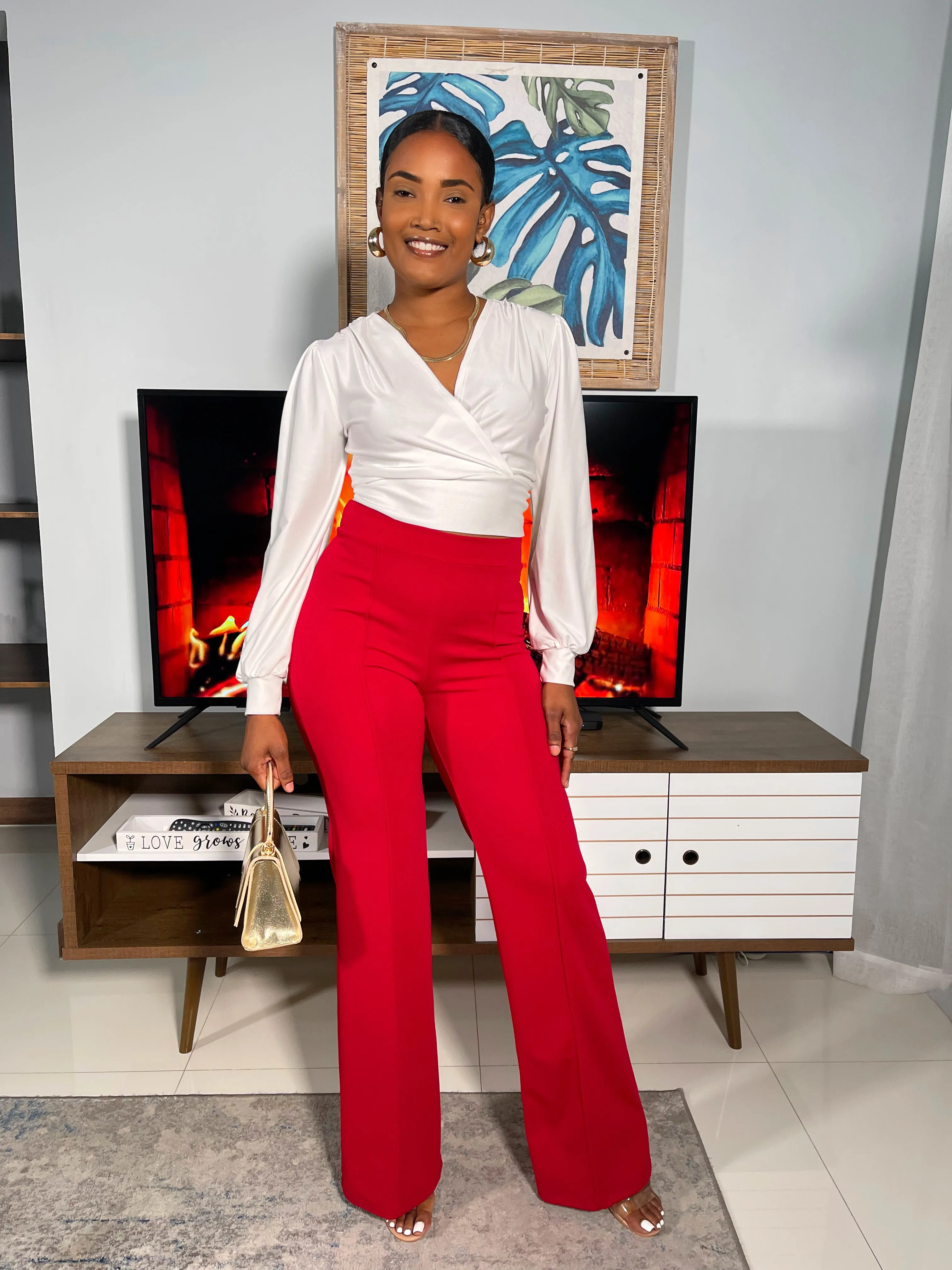 Beth High Waisted Dress Pants-Red