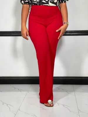 Beth High Waisted Dress Pants-Red