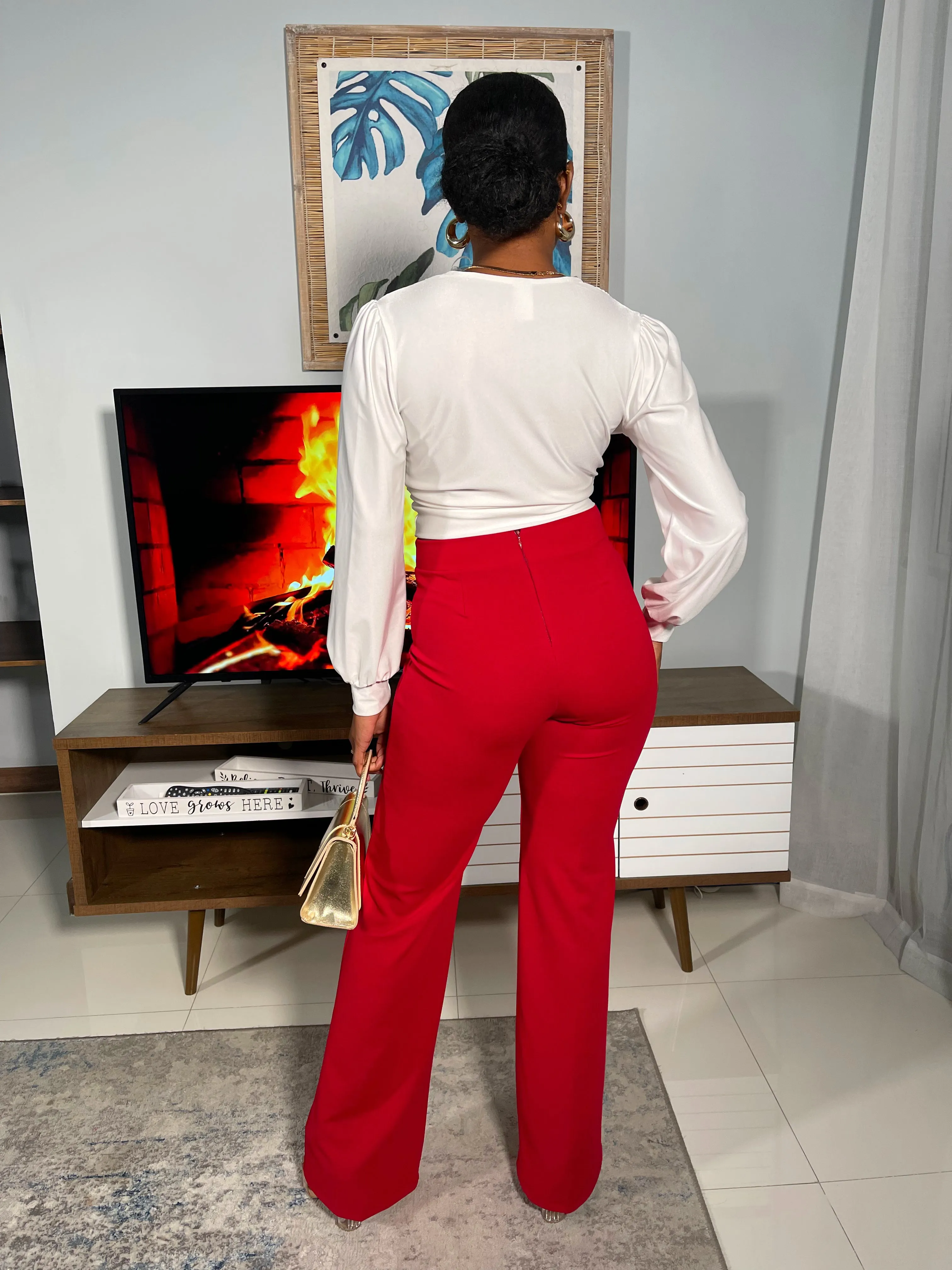 Beth High Waisted Dress Pants-Red