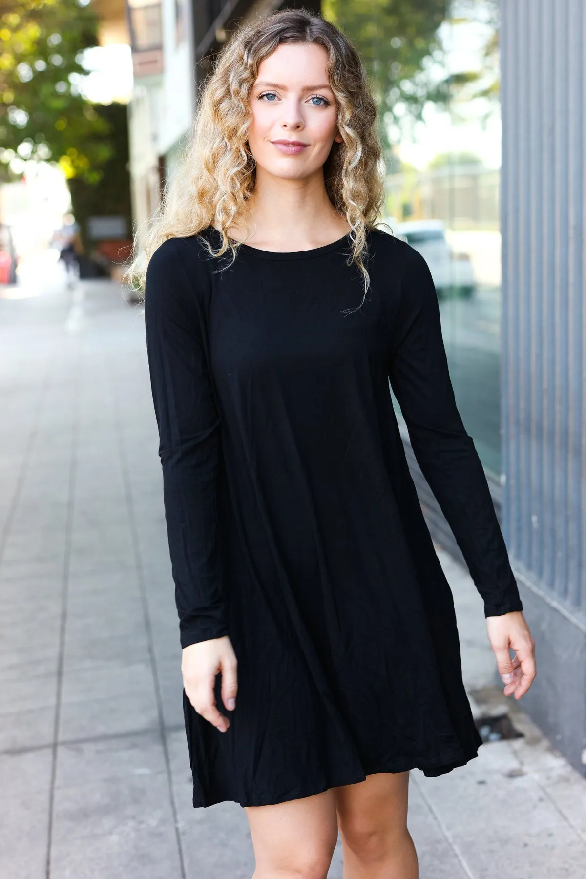 Black Long Sleeve Shift Knit Dress