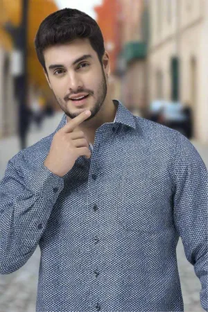 Blue Polka Dot Men's Casual Hidden Button Down Regular Fit Shirt