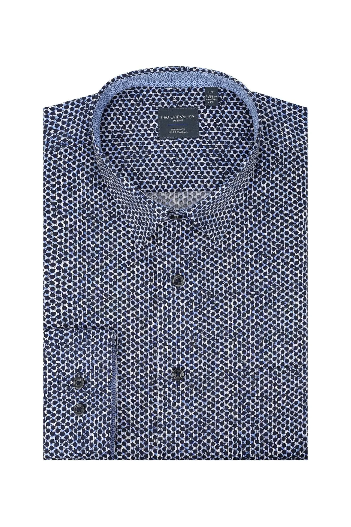 Blue Polka Dot Men's Casual Hidden Button Down Regular Fit Shirt