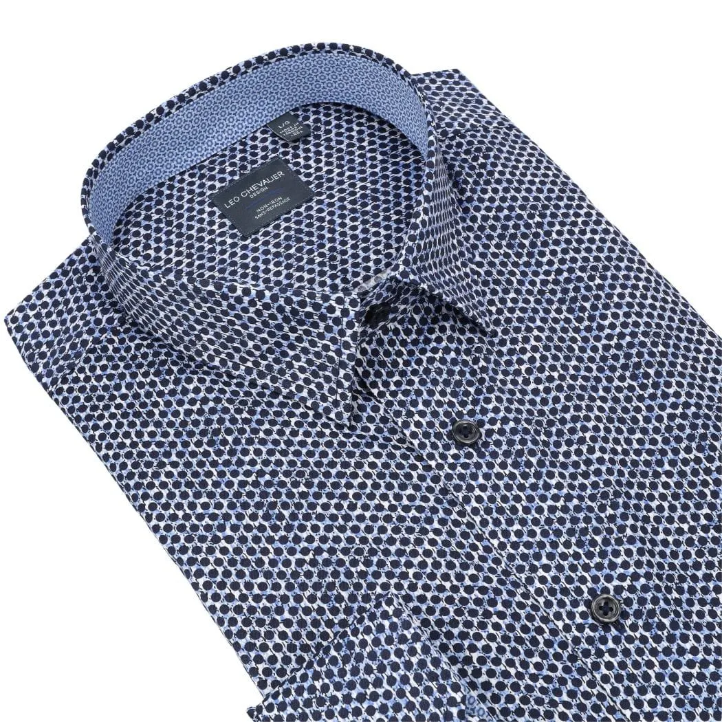 Blue Polka Dot Men's Casual Hidden Button Down Regular Fit Shirt