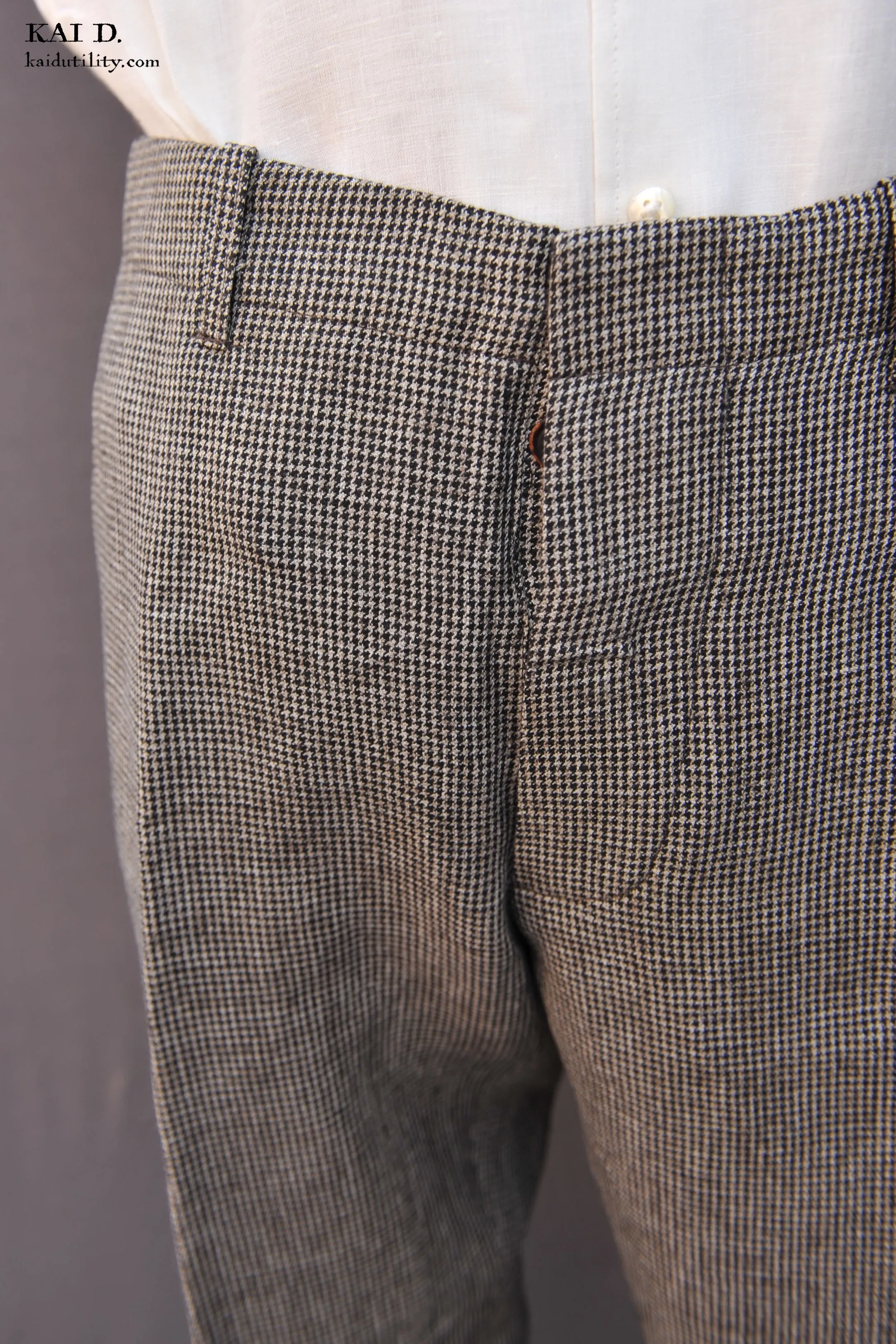Borough Pants - Tan Linen Houndstooth - 30
