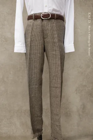 Borough Pants - Tan Linen Houndstooth - 30