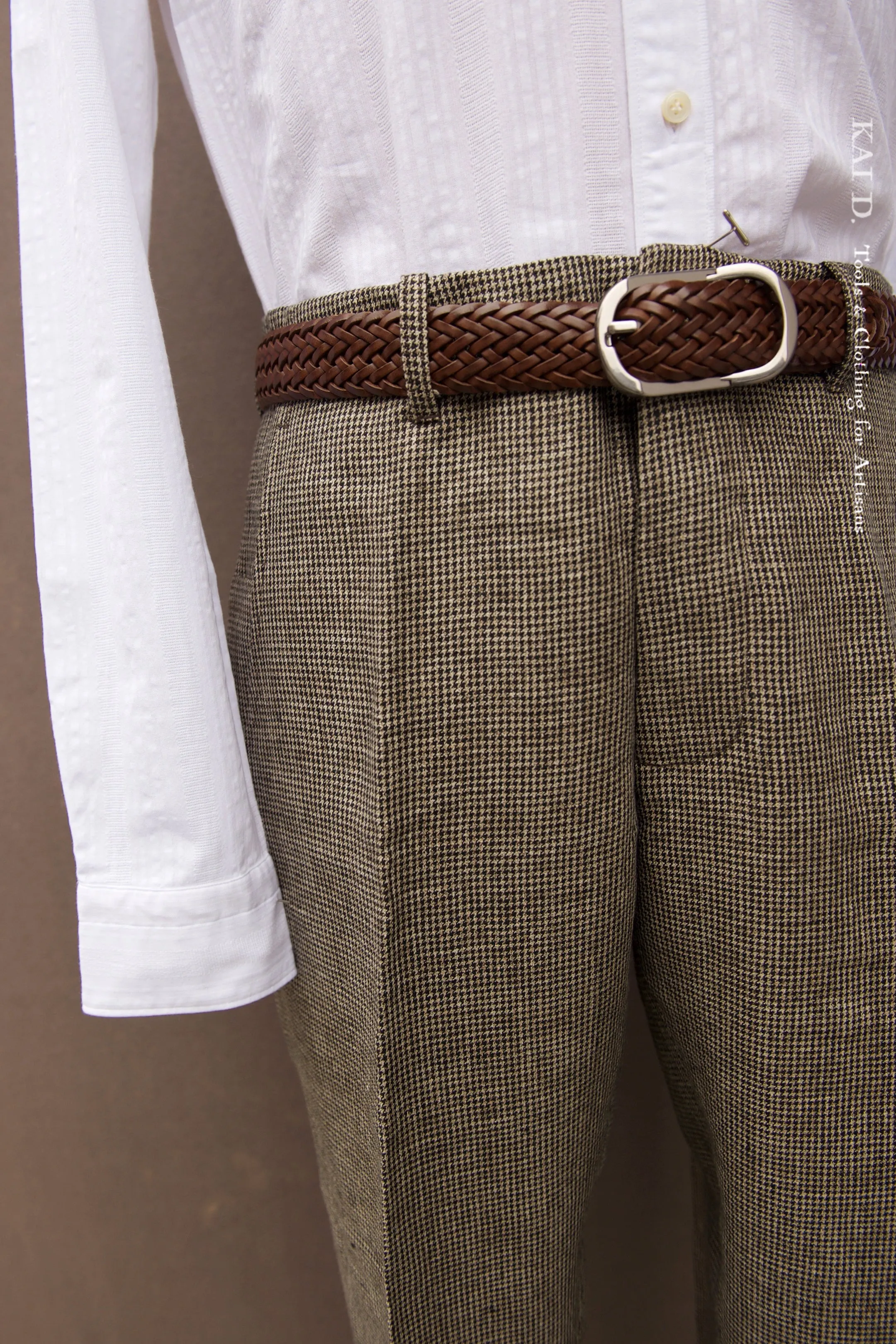 Borough Pants - Tan Linen Houndstooth - 30