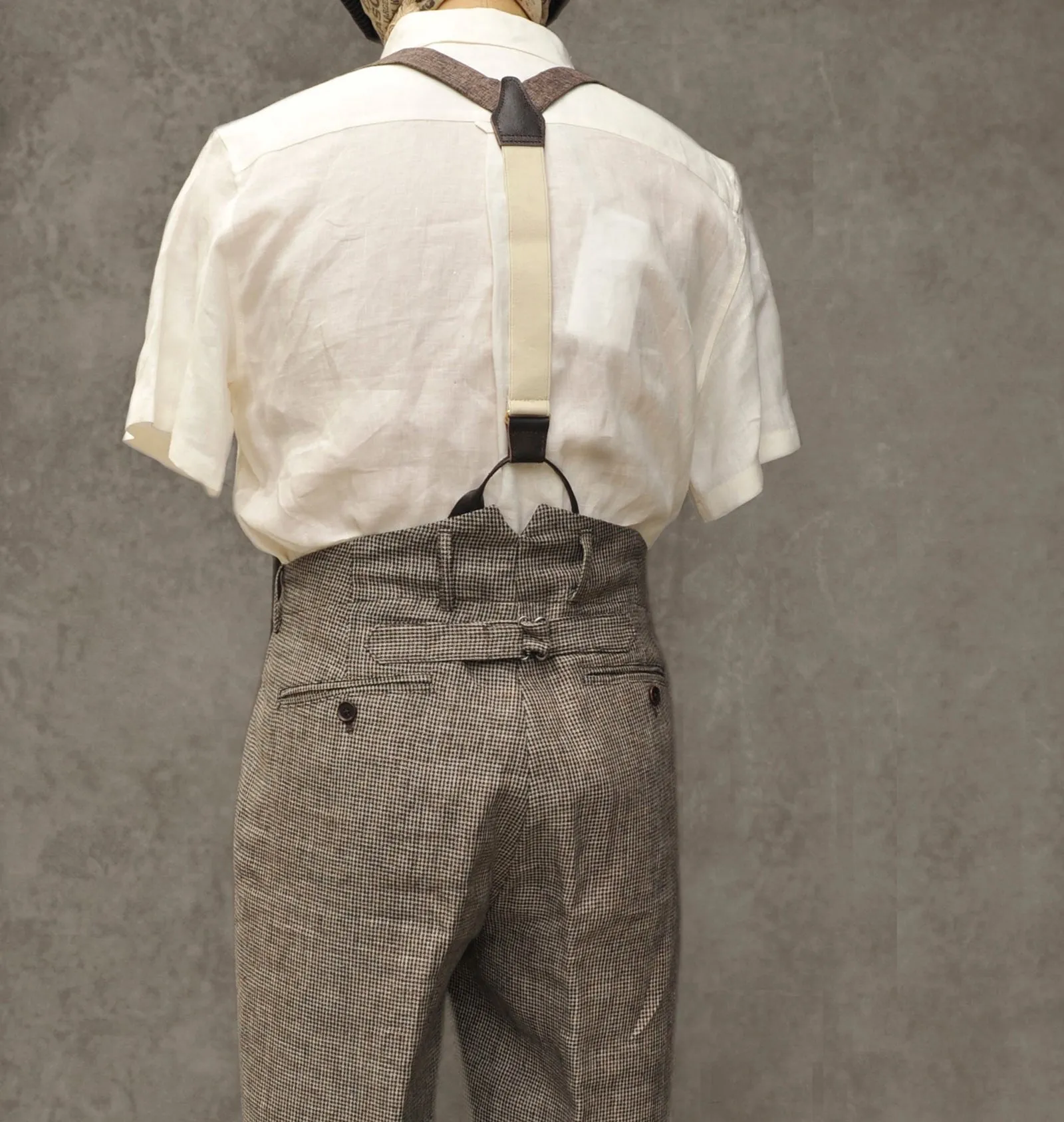 Borough Pants - Tan Linen Houndstooth - 30
