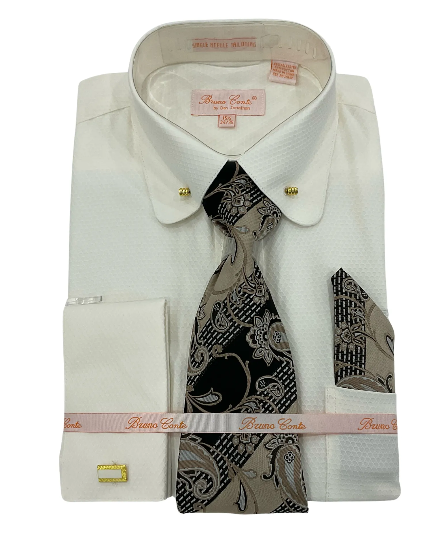 Bruno Conte Textured Regular Fit Dress Shirt Combo - Ivory