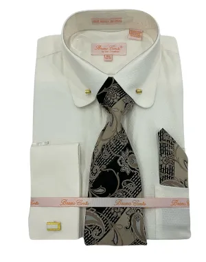 Bruno Conte Textured Regular Fit Dress Shirt Combo - Ivory