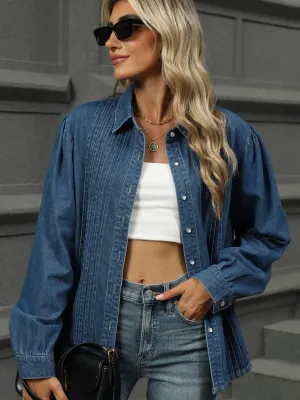 Button Down Collared Long Denim Top