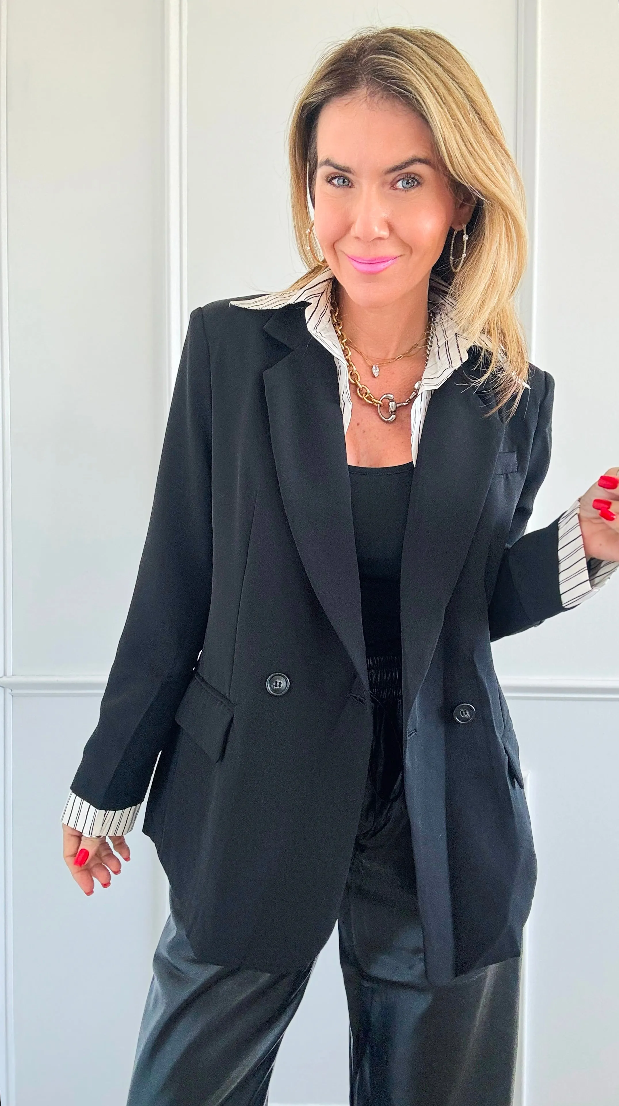 City Chic Striped Blazer - Black