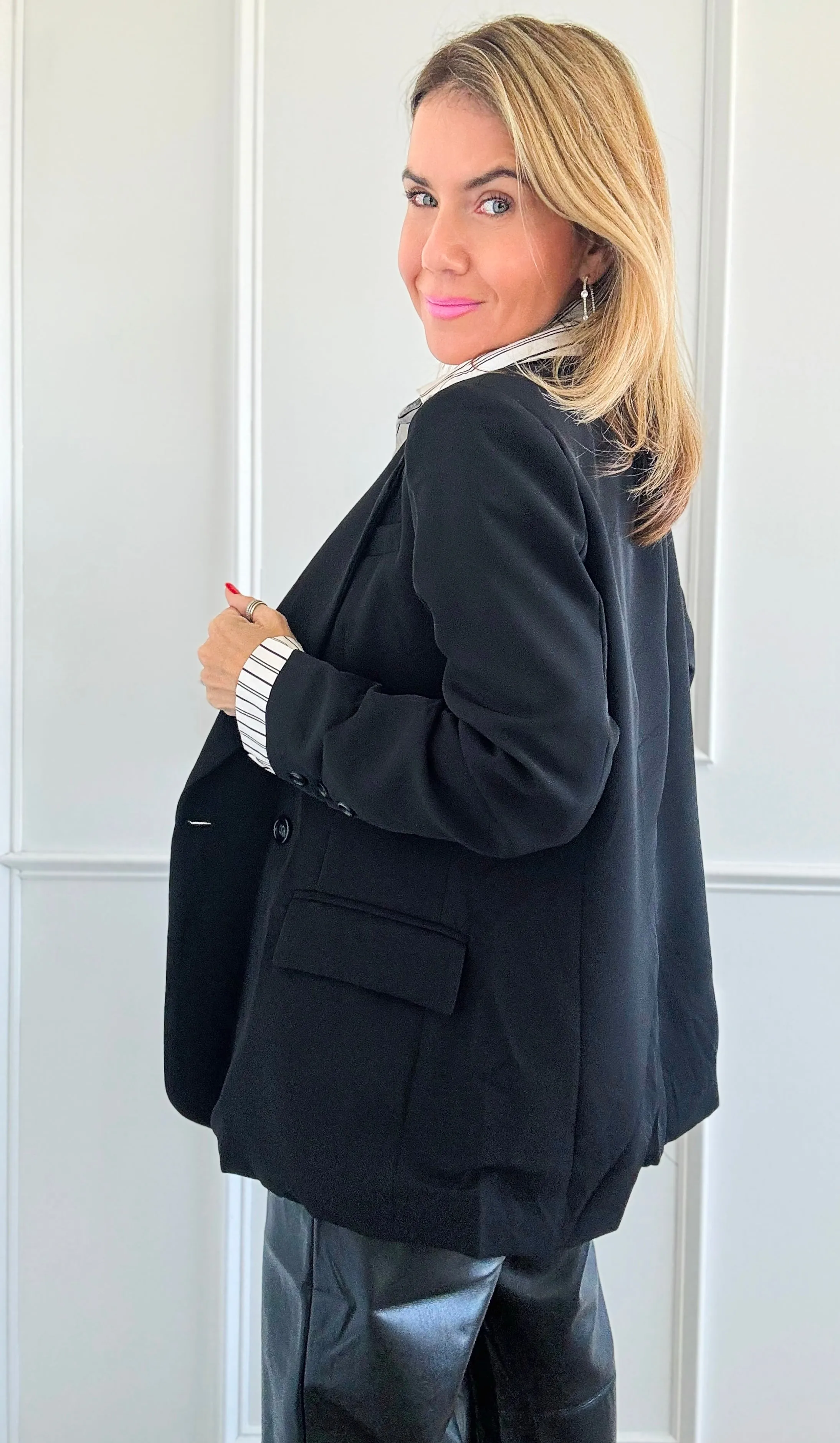 City Chic Striped Blazer - Black