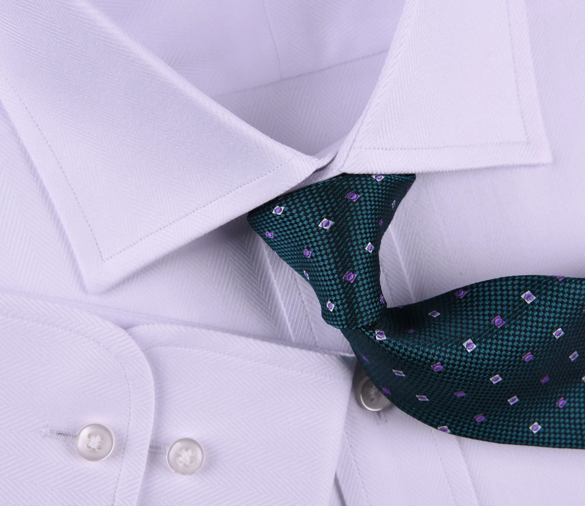 Classic White Solid Herringbone Formal Business Dress Shirt Luxury Fashion