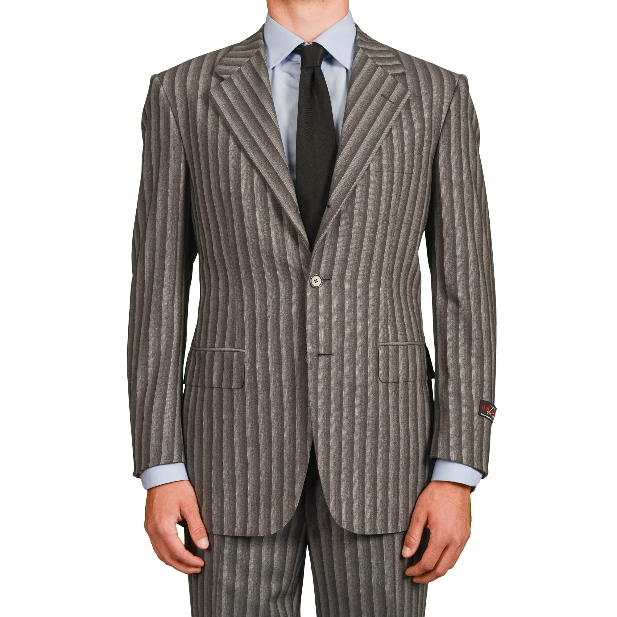 D'AVENZA Roma Handmade Gray Striped Wool-Cashmere Suit EU 50 NEW US 40
