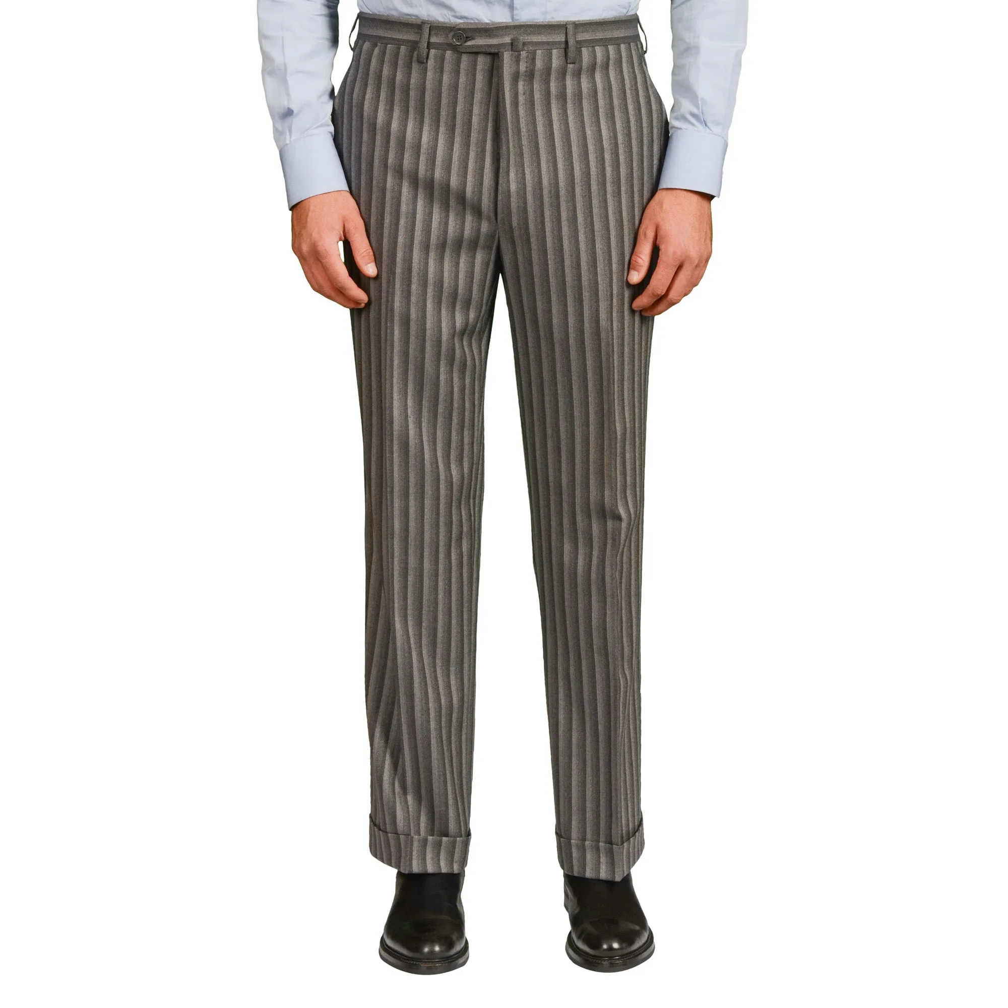 D'AVENZA Roma Handmade Gray Striped Wool-Cashmere Suit EU 50 NEW US 40