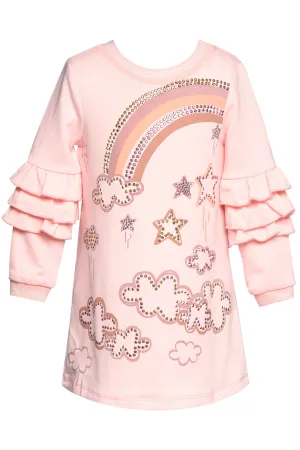 Girls Long Sleeve Cloud Print Ruffle Dress