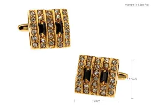 Gold Square Metal Cufflinks with Crystal