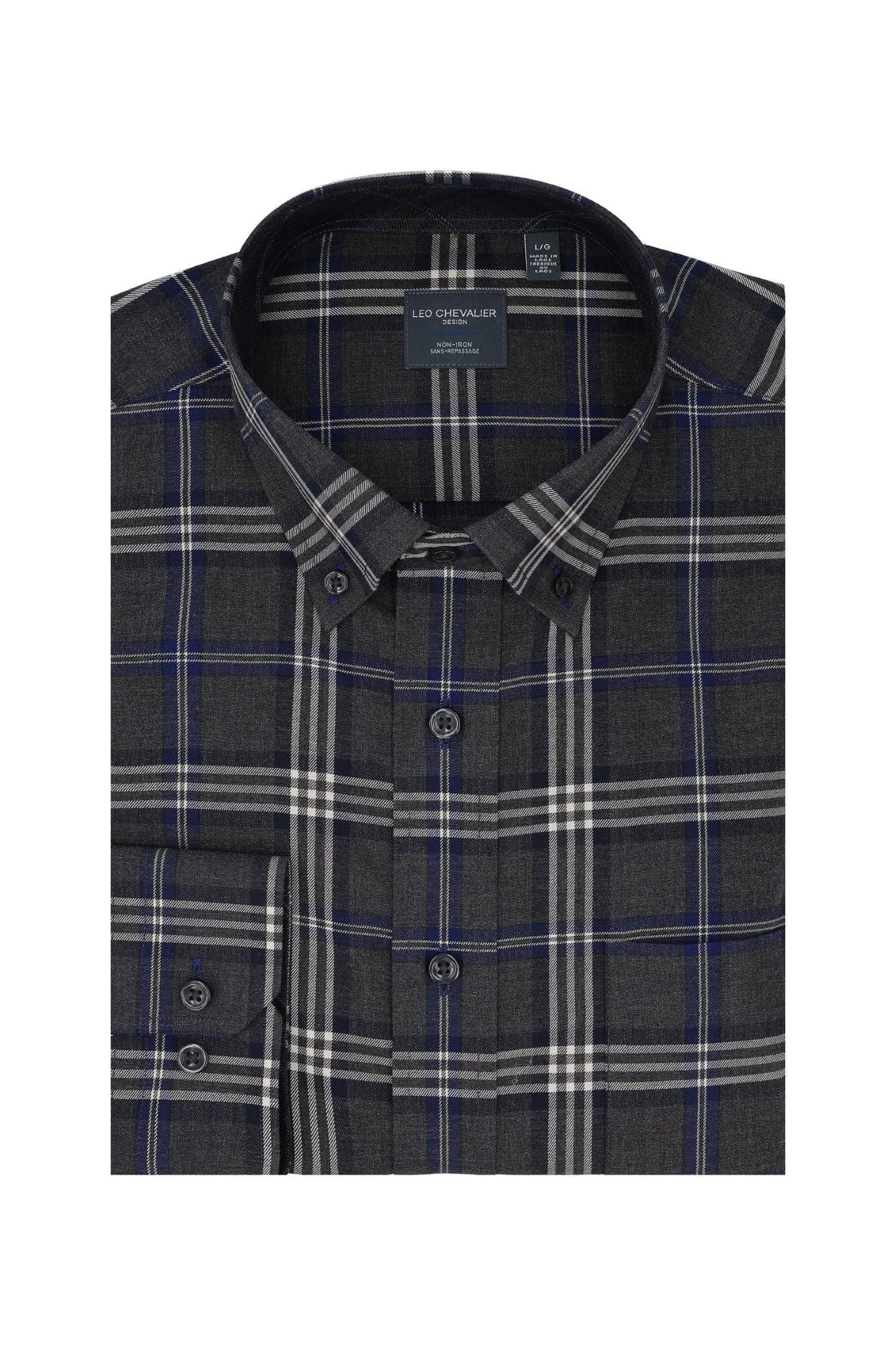 Grey Check Men's Long Sleeve Casual Button Down Regular Fit Shirt