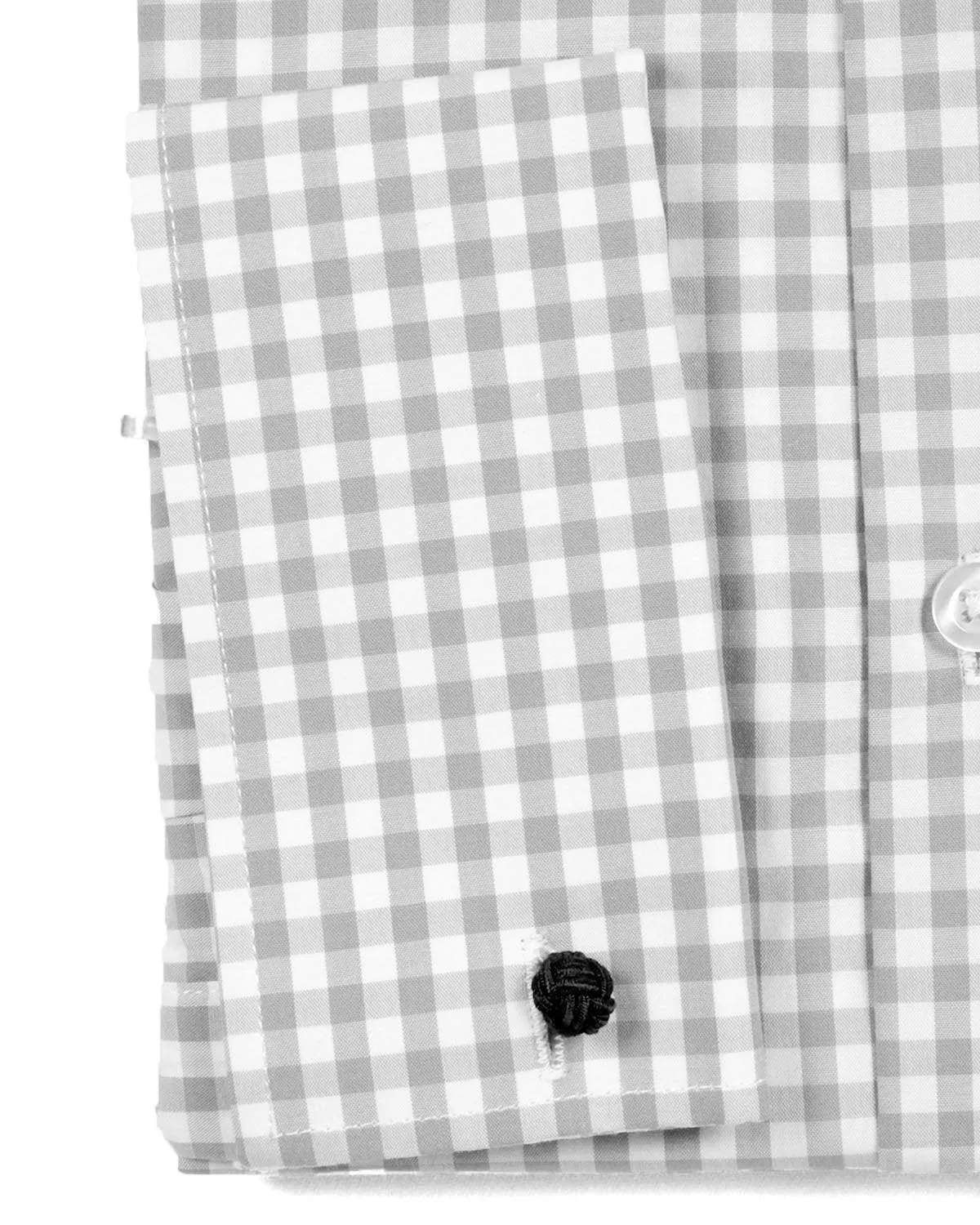 Grey Gingham Check French Cuff Regular Fit Shirt