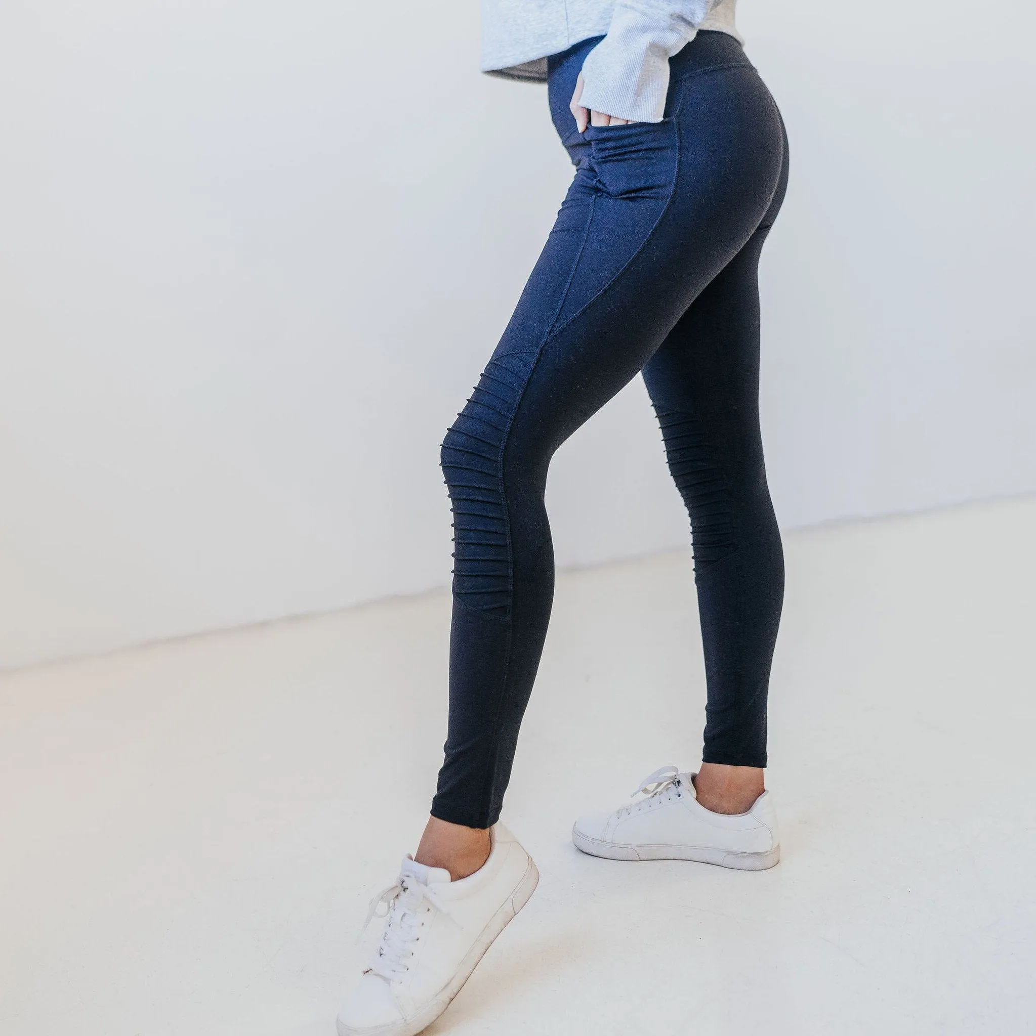 High Waisted Moto Leggings - Black