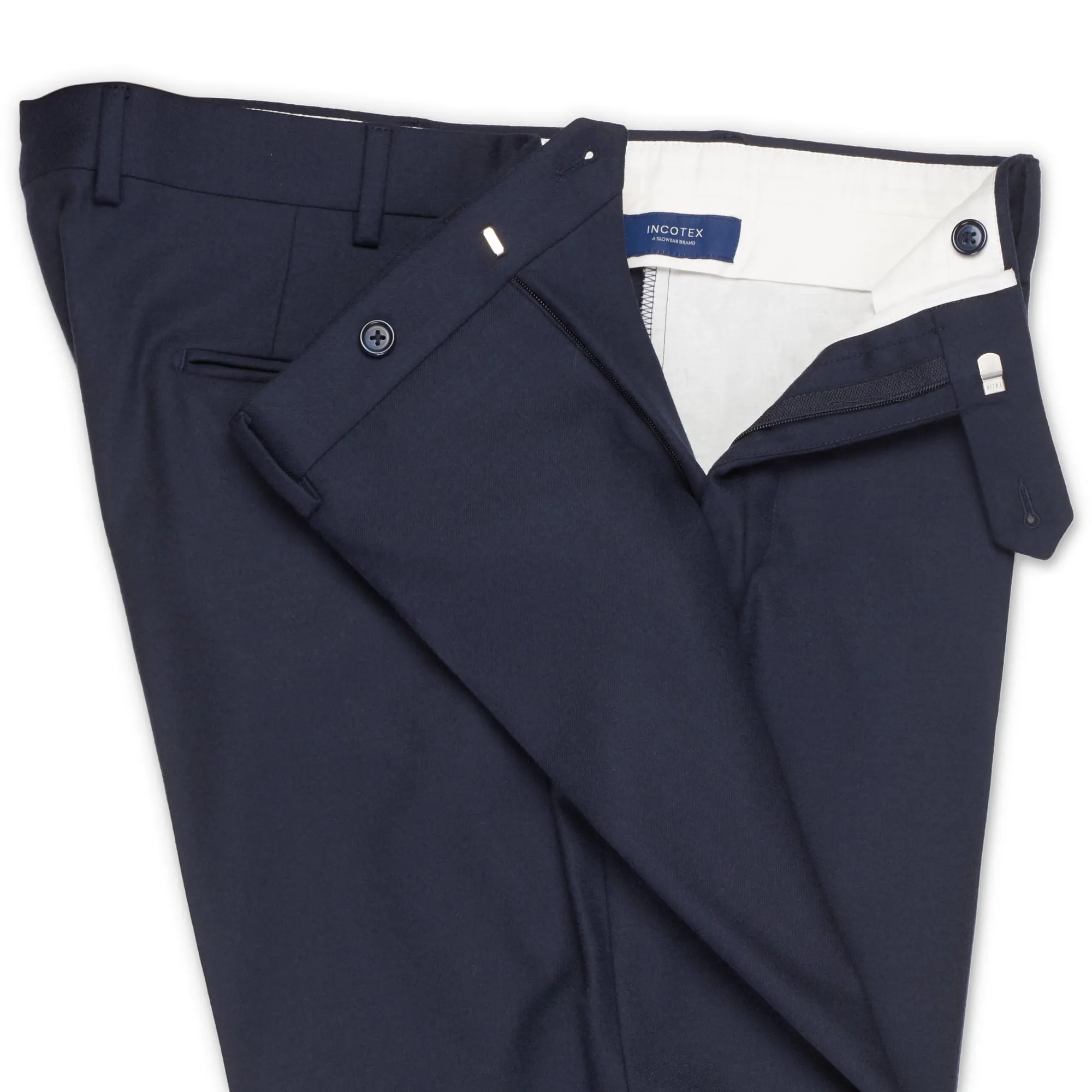 INCOTEX (Slowear) Navy Blue Flannel Wool Twill Dress Pants EU 60 NEW US 44 Slim