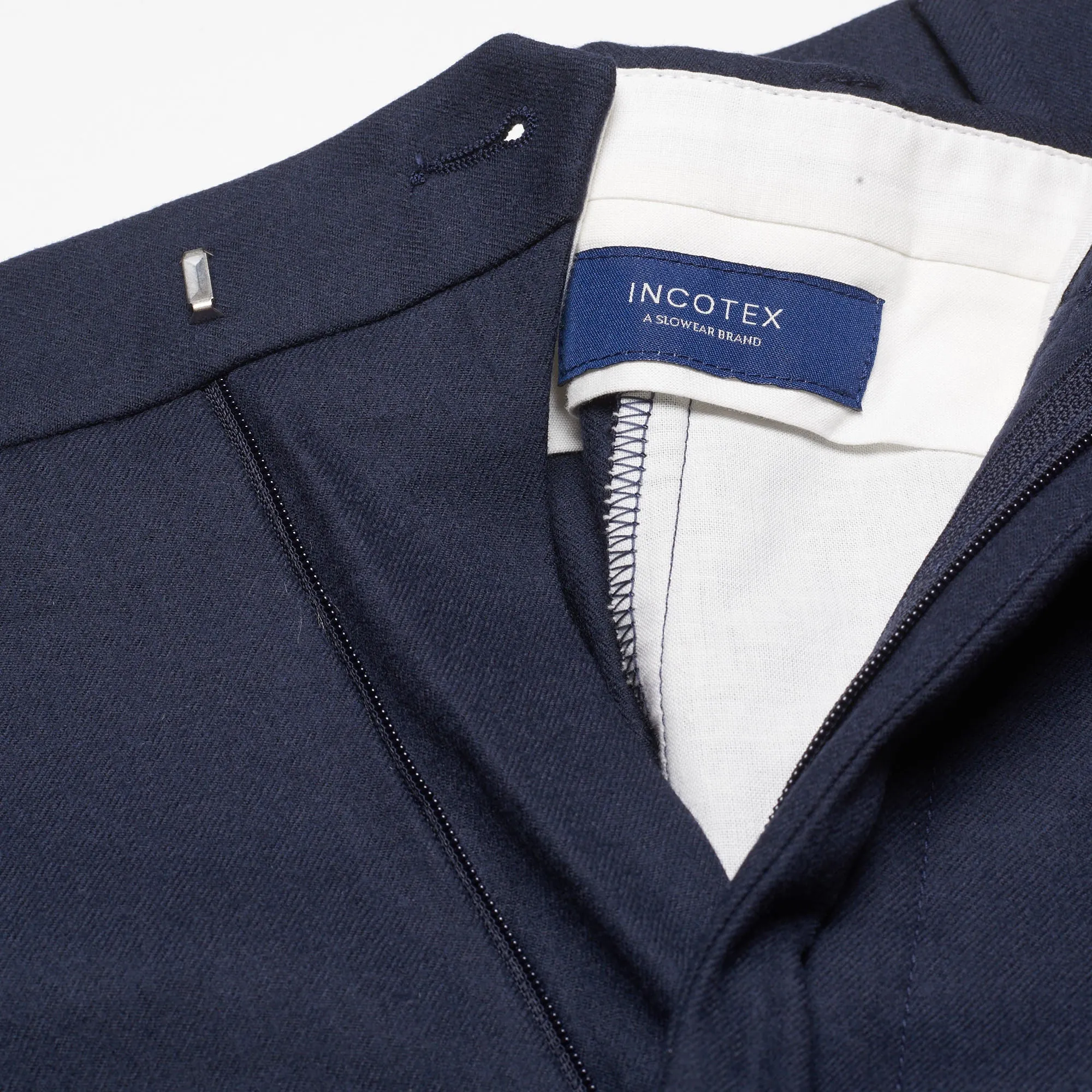INCOTEX (Slowear) Navy Blue Flannel Wool Twill Dress Pants EU 60 NEW US 44 Slim