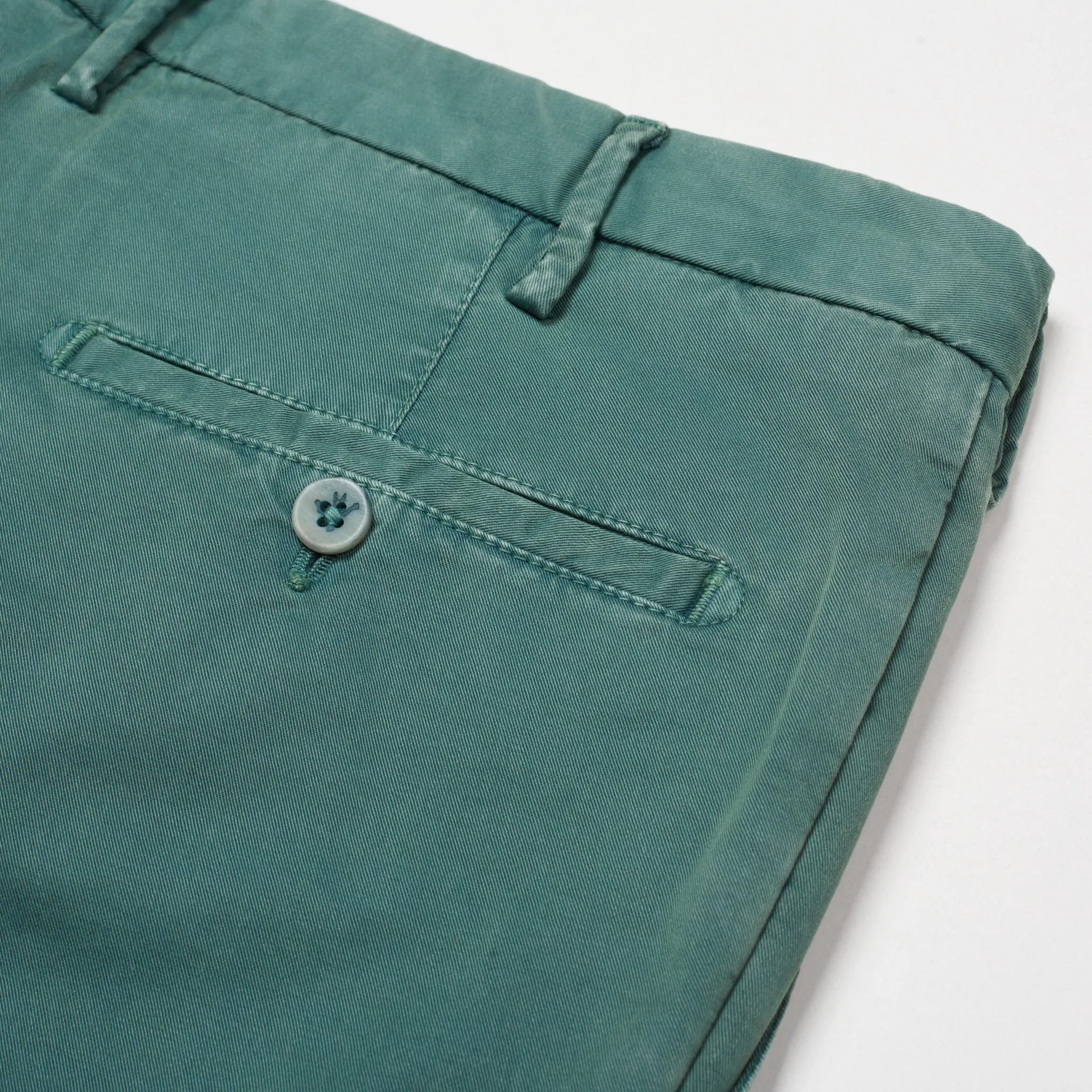 ISAIA Napoli "Tinto Slim" Green Twill Cotton Flat Front Pants NEW Slim Fit