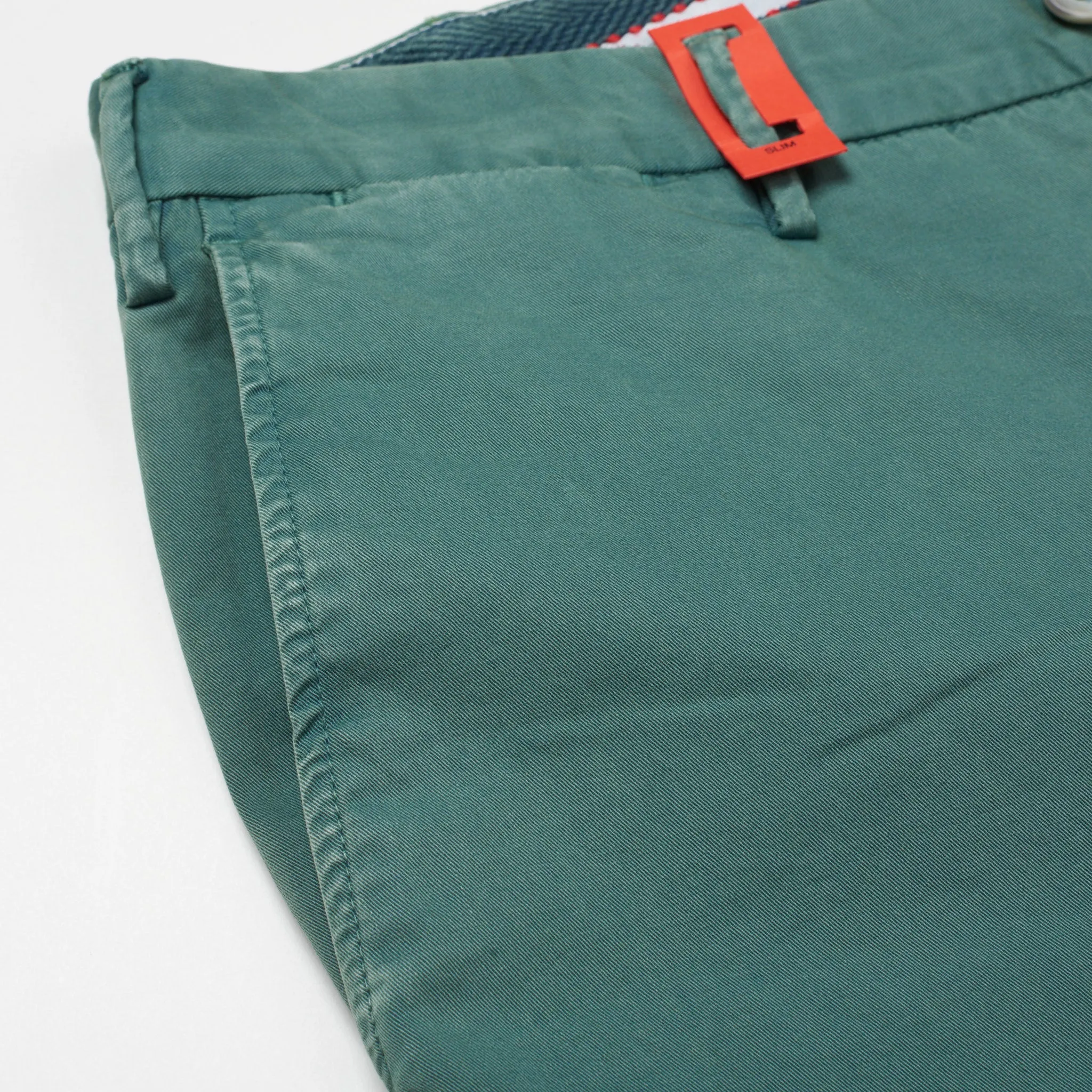 ISAIA Napoli "Tinto Slim" Green Twill Cotton Flat Front Pants NEW Slim Fit