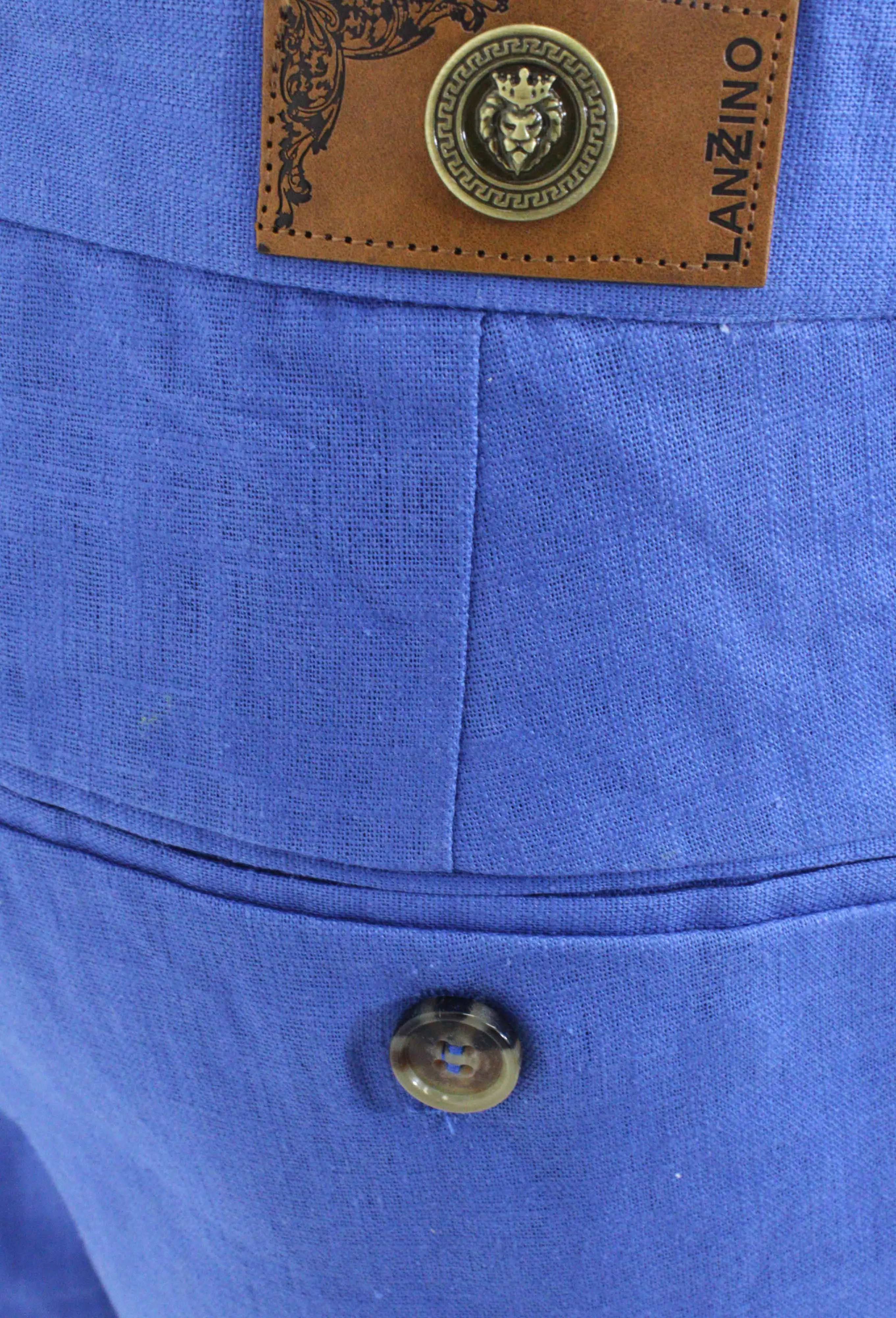 LANZINO,SOLID-FLAT FRONT-BASIC-LINENS PANTS-SSM010-FRENCH BLUE