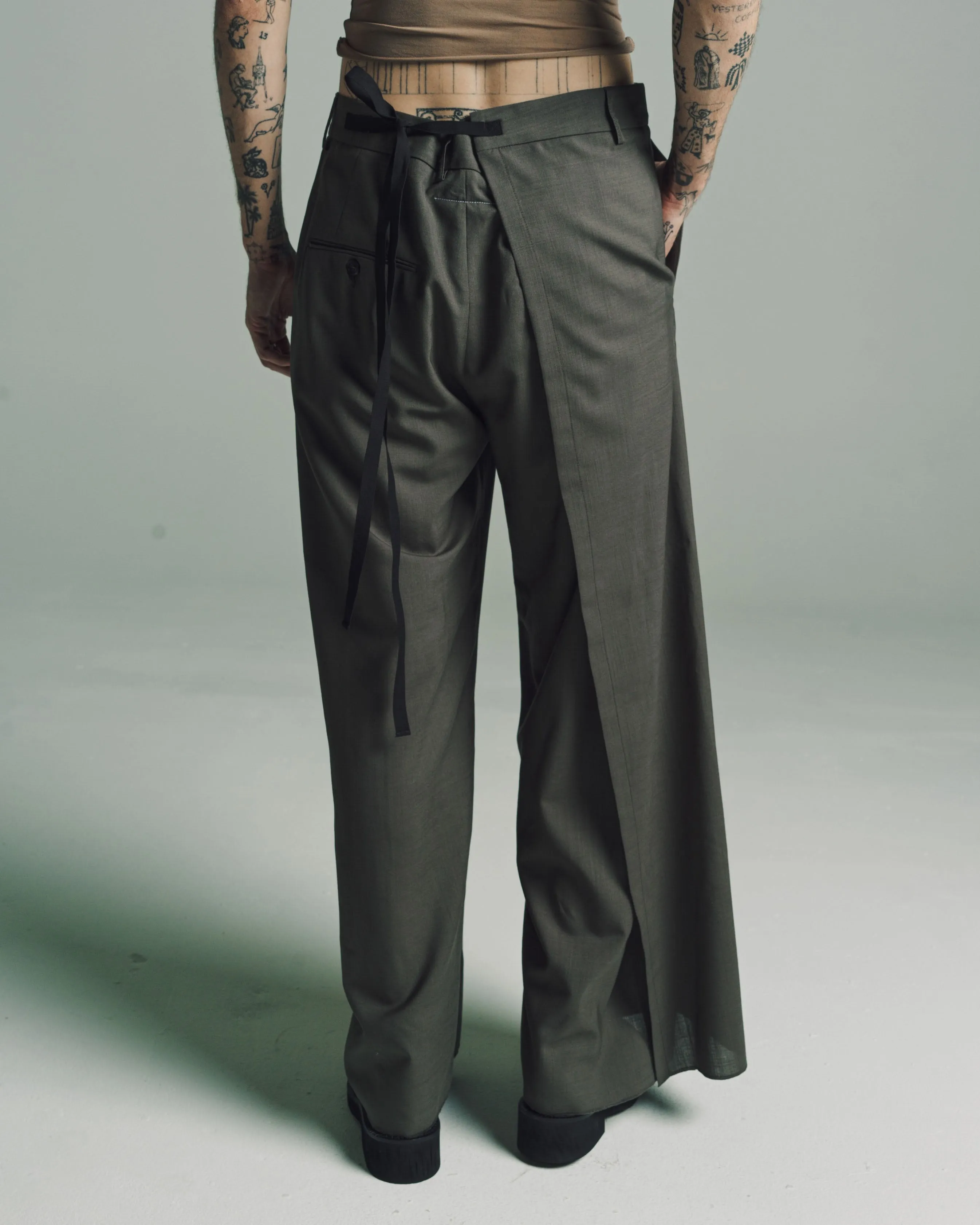 Mud Brown Tailoring Wool Canvas Trousers