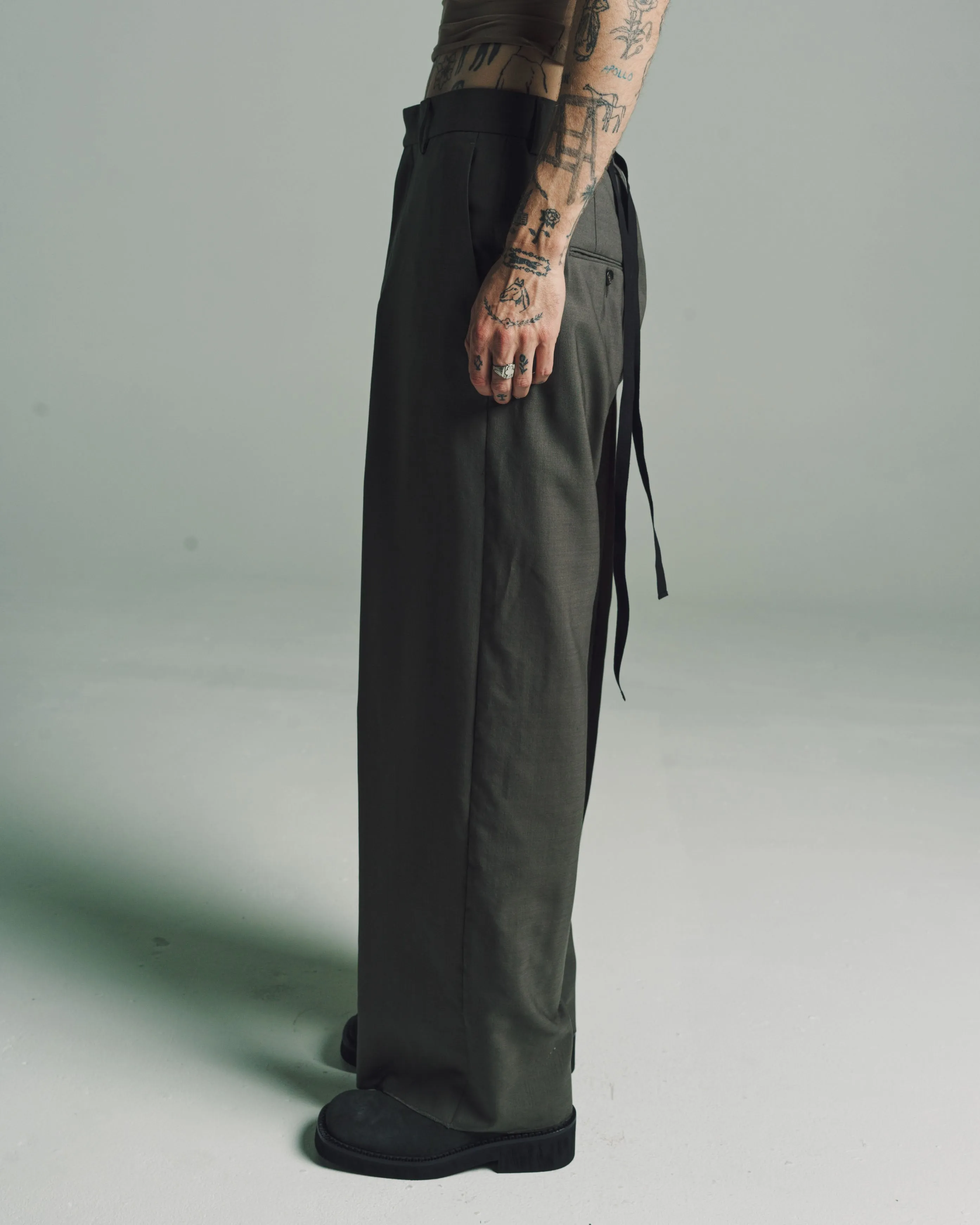 Mud Brown Tailoring Wool Canvas Trousers