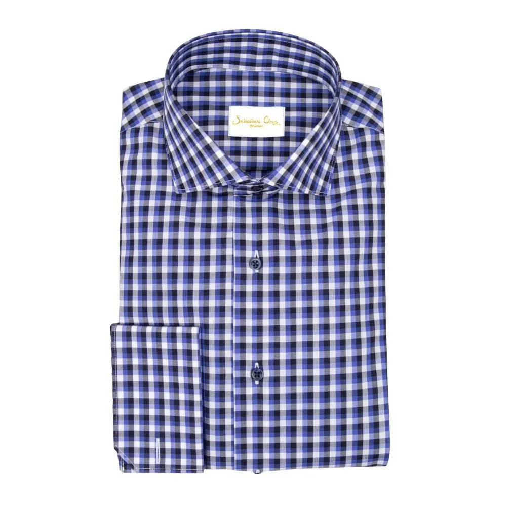 Navy Sapphire Gingham Dress Shirt
