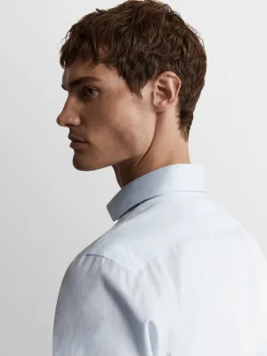 Non-Iron Blue Micro Pinstripe Plain Weave Fitted Dual Cuff Semi-Cutaway Shirt