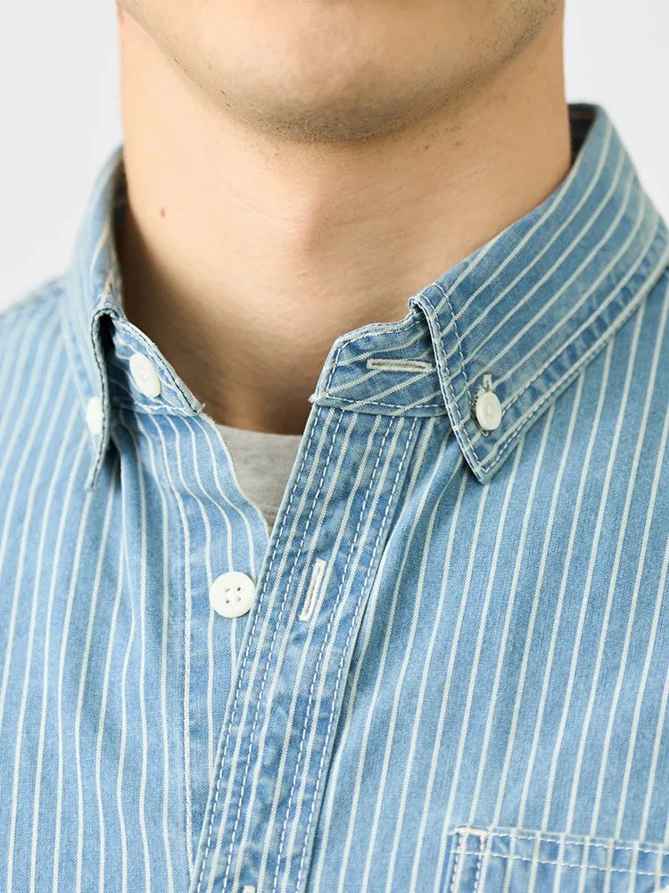 Oversize Vertical Striped Denim Shirts for Men - Plus Size