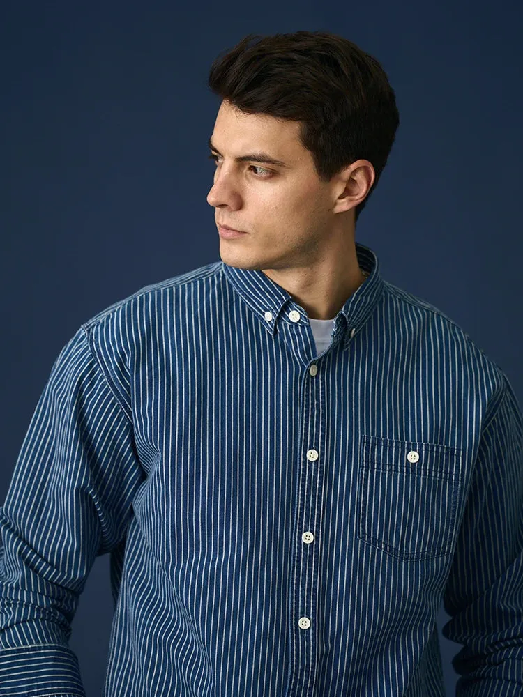 Oversize Vertical Striped Denim Shirts for Men - Plus Size