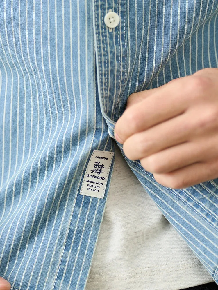 Oversize Vertical Striped Denim Shirts for Men - Plus Size