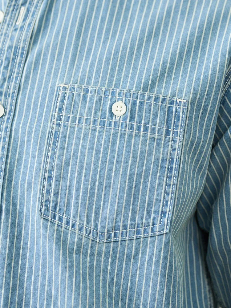 Oversize Vertical Striped Denim Shirts for Men - Plus Size