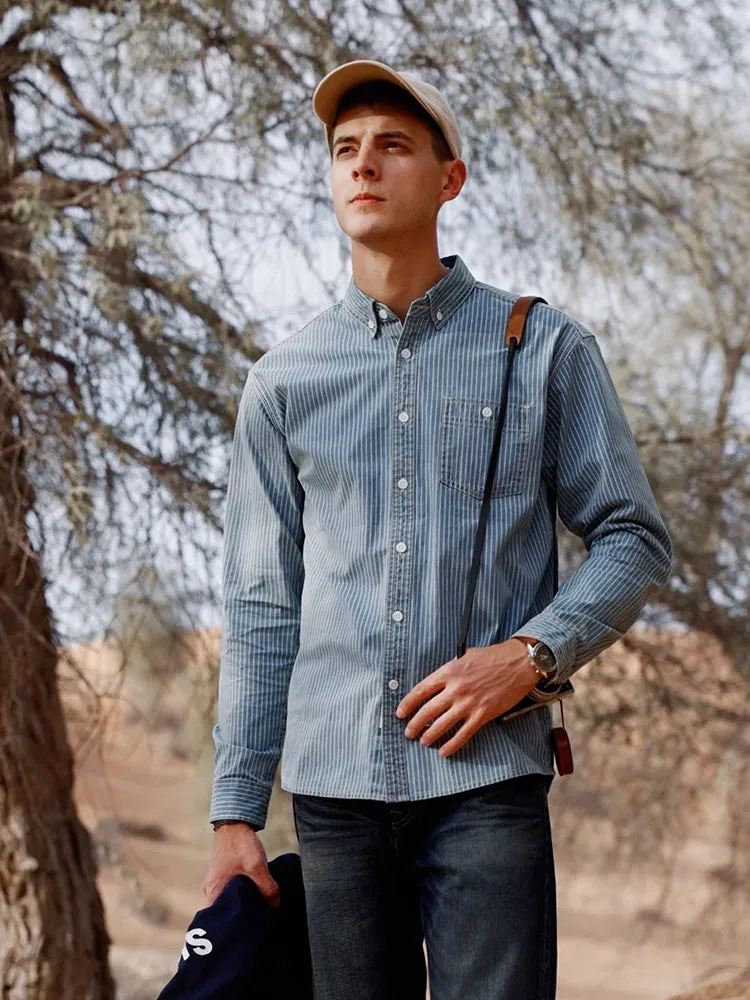 Oversize Vertical Striped Denim Shirts for Men - Plus Size