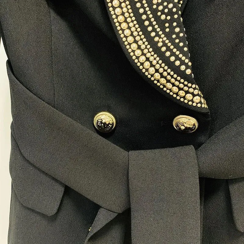 Pre Order:  Beaded Shawl Collar Belted Blazer