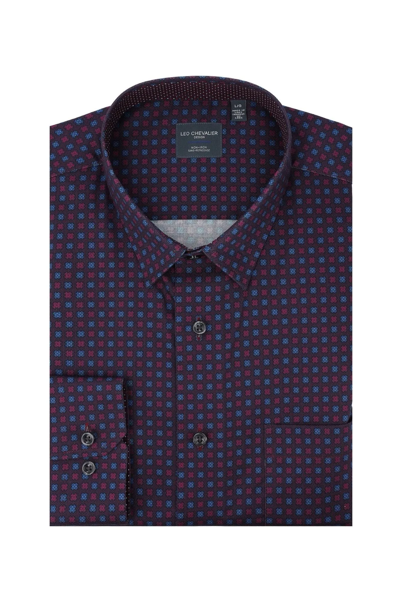 Printed Wine Long Sleeve Men's Hidden Button Down Shirt
