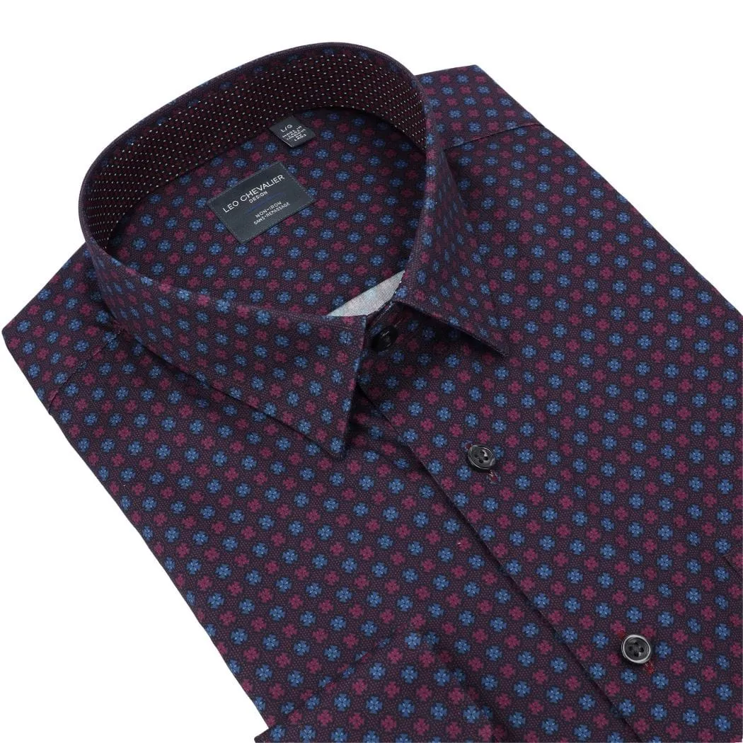Printed Wine Long Sleeve Men's Hidden Button Down Shirt