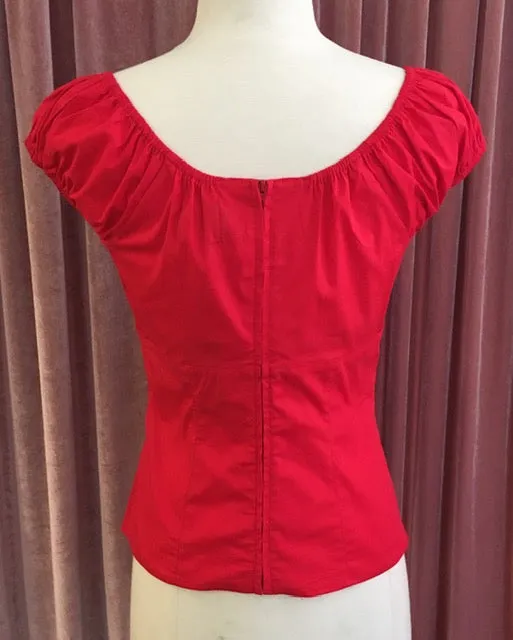 Red Peasant Style Pinup Top