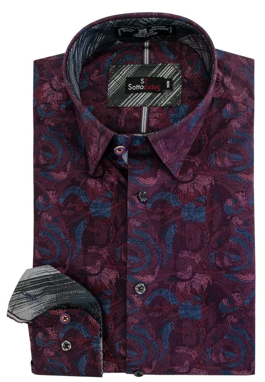 Sale Sotto Sopra Non Iron Print Sport Shirt Hidden Button-Down Collar
