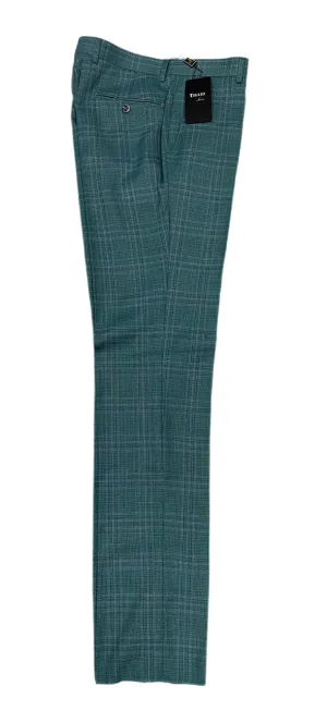 Tiglio Luxe 2560 Gren/Lilac Plaid Flat Front Pure Wool Modern Fit TL2656